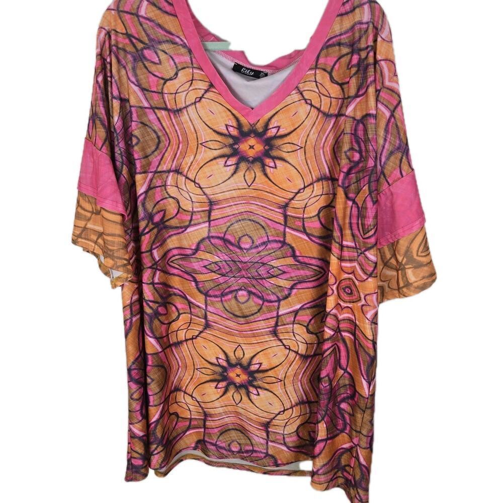 Lily by Firmiana Tunic Size 3XL Pink Hippie Tie Dye Bell Sleeve COASTAL GRANDMA